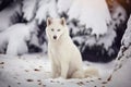 White Siberian husky dog in a snowy forest. Royalty Free Stock Photo