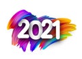 2021 sign on colorful brush strokes background