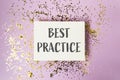 White sign with the word Best Practice written on it Royalty Free Stock Photo