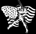 white silhouette of Baseball player with american flag vector illustration