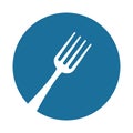 White silhouette fork blue circle background