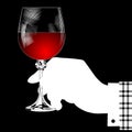 White silhouette of hand holding a glass with red wine on blac Royalty Free Stock Photo