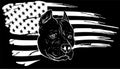white silhouette of Head pitbull with american flag vector illustration