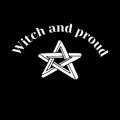 White silhouette of impossible star and text witch and proud. Witchcraft and magic print.