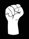 White silhouette of a male rising fist on a black background Royalty Free Stock Photo