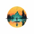 Lush Sunset Sup Boarding Logo With Hiker In Mountainous Scenery