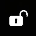 White silhouette of an open padlock on a black background. The padlock features a Royalty Free Stock Photo