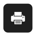 A white silhouette of a printer icon on a black square background. The printer is Royalty Free Stock Photo