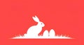 Minimalist Easter White Rabbit and Eggs on Red Royalty Free Stock Photo