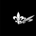 White silhouetted of Fleur-de-lis symbol isolated on black background Royalty Free Stock Photo