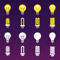 White silhouettes and colorful light bulbs icons