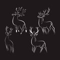 White silhouettes of red deer on black background