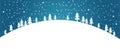 000White silhouettes of snowy Christmas trees against a blue winter sky. Banner with a simple applique. Hill with trees, stars in Royalty Free Stock Photo