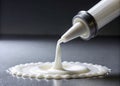 White Silicone Elastomer Flowing from Nozzle onto Solid Surface Viscosity and Material Properties Demonstration Royalty Free Stock Photo