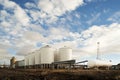 White silos carrying grain Royalty Free Stock Photo