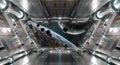 White and silver futuristic spaceship interior with window view on planets 3d rendering