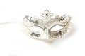 White and Silver Ornate Masquerade Mask on White Background