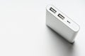 White silver power bank isolate. save energy and reduce energy efficiency concept