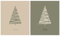 Merry Christmas Vector Card. Simple Christmas Tree Isolated on a Beige and Green Background. Royalty Free Stock Photo