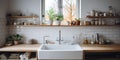 white simple modern kitchen in Scandinavian style Royalty Free Stock Photo