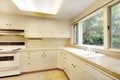 White simple old kitchen interior in American historical house. Royalty Free Stock Photo