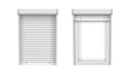 White single plastic windows with blinds. Closed and open jalousie for PVC windows. Realistic window mockup for interior