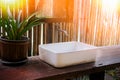 White sink bathroom in nature decoration Royalty Free Stock Photo