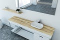 White sink vanity unit in modern bathroom top view