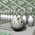 White size and dollar ball of bowling Royalty Free Stock Photo