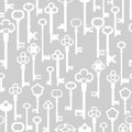 White skeleton keys silhouettes on gray seamless pattern, vector Royalty Free Stock Photo