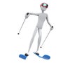 White skier character with red goggles and blue skis - front view