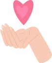 White skin hand holding pink heart. Care or love concept.