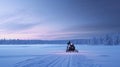 Magical Sunset Bobsledder Crossing Snowy Ground In Norwegian Nature