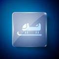 White Sled icon isolated on blue background. Winter mode of transport. Square glass panels. Vector Royalty Free Stock Photo