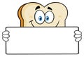 White Sliced Bread Cartoon Mascot Character Holding A Blank Sign