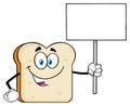 White Sliced Bread Cartoon Mascot Character Holding A Blank Sign