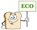 White Sliced Bread Cartoon Mascot Character Holding A Sign With Text Eco.