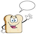 White Sliced Bread Cartoon Mascot Character Waving For Greeting With Speech Bubble