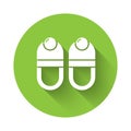 White Slippers icon isolated with long shadow. Flip flops sign. Green circle button. Vector Royalty Free Stock Photo