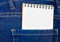 White small notebook inside of jeans back pocket