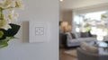 White Smart Home Control Panel on Wall in Modern Living Room Royalty Free Stock Photo