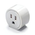 White smart plug with two slots and a ground hole on a white background technology electrical outlet Royalty Free Stock Photo