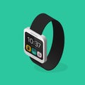 White smart watch isometric style with black bracelet vector illustration