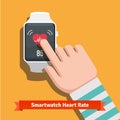 White smart watch showing heart beat rate app