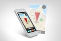 White smarthphone with gps navigator map on screen