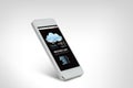 White smarthphone with weather forecast on screen