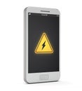 White smartphone battery allert icon on the screen