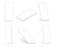 White smartphone. Cellphone with blank screen, phone in different angles of view. Realistic vector mockup for mobile
