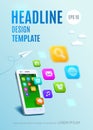 White smartphone with cloud of application colorful icons. Vector template design cover book, flyer, poster Royalty Free Stock Photo