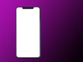 White smartphone display screen for your text on gradient purple and black background.